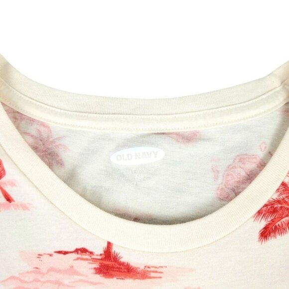 Mens XXL Old Navy Soft Washed Casual Hawaiian Palm Tree T-Shirt White Summer Tee - Picture 7 of 8